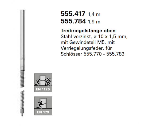 Schüco Jansen Treibriegelstange oben Stahl verzinkt, ø 10 x 1,5 mm, 1,9 Meter, Artikelnummer 555.784