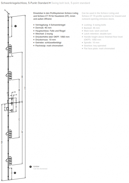 Schüco Schwenkriegelschloss, 5-Punkt Standard,  28706900