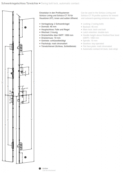 Schüco Schwenkriegelschloss Türwächter, 25862700, DIN RS