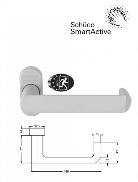 Schüco SmartActive, 279681, Türdrücker gerade Ausführung, ovale Rosette für Rohrrahmentüren und Türschlössern mit 10er Nuss