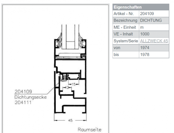 Schüco Türdichtung, 204109, Aluminium Haustür, System/Serie: Allzweck 45