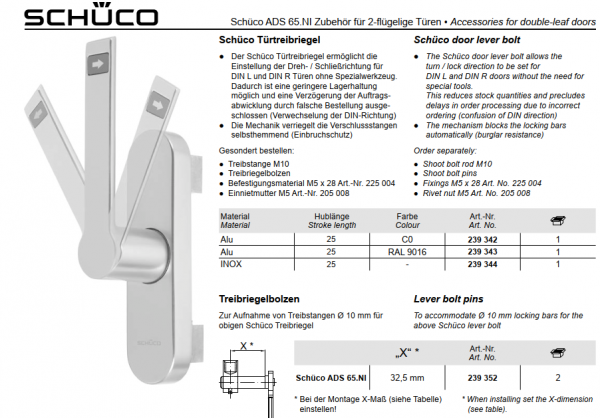 Schüco Türtreibriegel, Alu, Farbe CO, 239 342, ADS 65.NI Zubehör