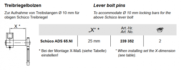 Schüco Treibriegelbolzen, 239 652, ADS 65.NI Zubehör