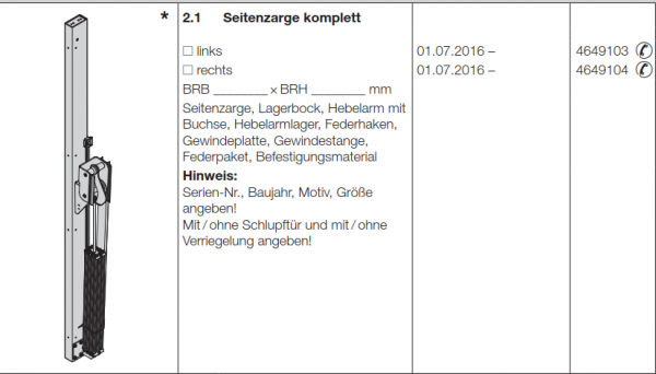 Hörmann Doppelgaragen-Schwingtor N 500, Seitenzarge komplett links, 4649103