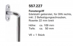 Jansen, Janisol Arte 66, Fenstergriff Edelstahl gebürstet, für DIN rechts, inkl. 2 Befestigungsschrauben, Rosette 22 mm breit, 557.227