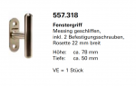 Jansen, Janisol Arte 66, Fenstergriff Messing geschliffen, inkl. 2 Befestigungsschrauben, Rosette 22 mm breit, 557.318